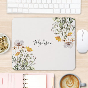 Elegante Monogram Wildflower Boeket Bloem Muismat