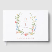 Elegante Monogram Wildflower Bruiloft  Gastenboek (Voorkant)