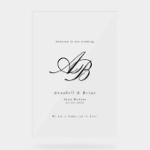 Elegante Monogram Wit Huwelijk Acryl Bord (Voorkant)