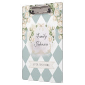 Elegante Monogram Wit Rozen Groene Bladeren Diaman Klembord (Links)