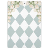 Elegante Monogram Wit Rozen Groene Bladeren Diaman Klembord (Achterkant)