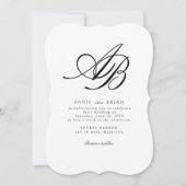 Elegante Monogram Wit Zwart Bruiloft Kaart (Voorkant)