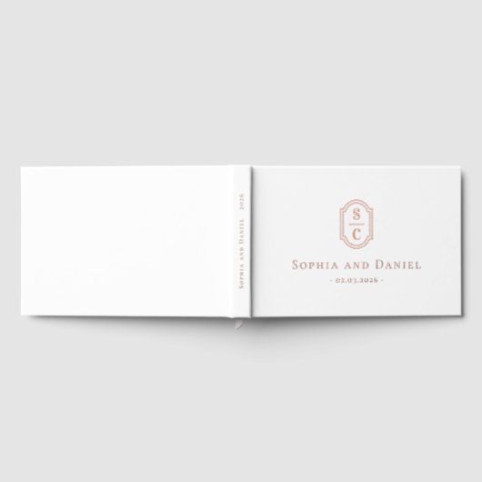Elegante monogram witte bruiloft namen datum folie gastenboek (Volledig)