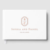 Elegante monogram witte bruiloft namen datum folie gastenboek (Voorkant)