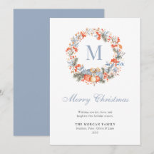Elegante Monogram Wreath Stofblauw Modern