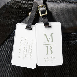 Elegante Monogram Zachtgroen Bagagelabel