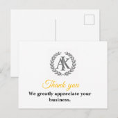 Elegante Monogram Zakelijke Bedankt Postkaart (Voorkant / Achterkant)