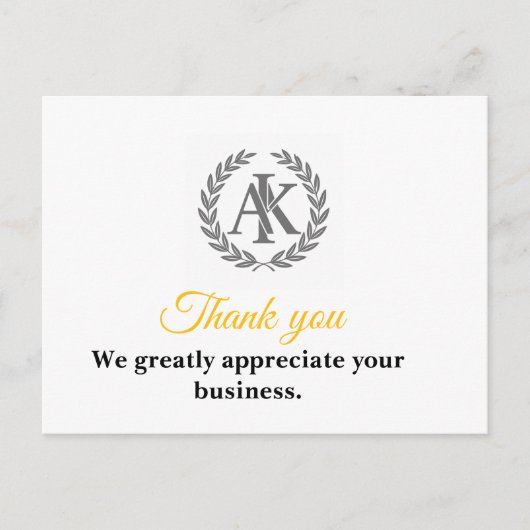 Elegante Monogram Zakelijke Bedankt Postkaart (Voorkant)