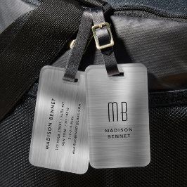 Elegante monogram zilver geborsteld metaal bagagelabel