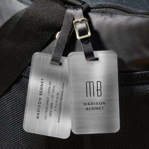 Elegante monogram zilver geborsteld metaal bagagelabel