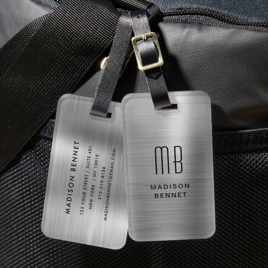 Elegante monogram zilver geborsteld metaal bagagelabel