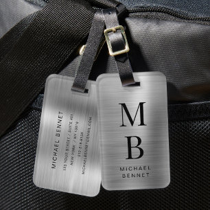 Elegante monogram zilverkleurig geborsteld metaal bagagelabel