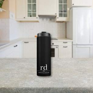 Elegante Monogram Zwart en Wit Bruidsjonker Cadeau Thermosbeker