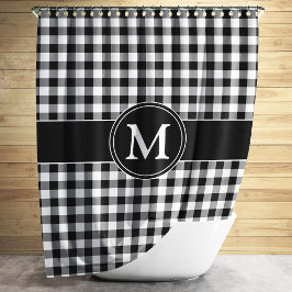 Elegante Monogram Zwart & Wit Geruit Patroon Douchegordijn