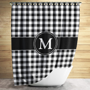 Elegante Monogram Zwart & Wit Geruit Patroon Douchegordijn