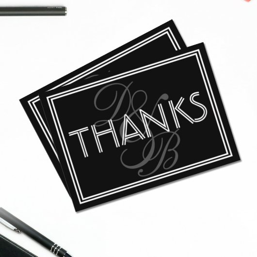 Elegante Monogram Zwart & Wit Huwelijk Bedankt Notitiekaartje