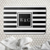 Elegante Monogram Zwart Wit Streep Badmat