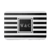 Elegante Monogram Zwart Wit Streep Badmat (Voorkant)