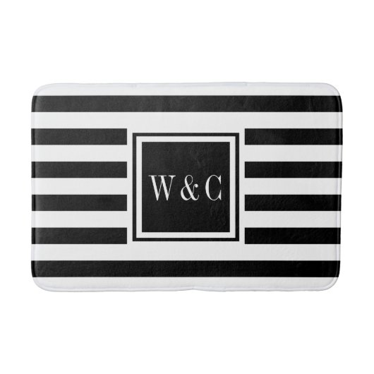 Elegante Monogram Zwart Wit Streep Badmat (Voorkant)