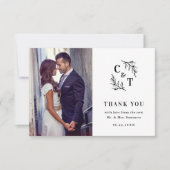 Elegante Monogram Zwart-wit Trouwfoto Bedankkaart (Voorkant)