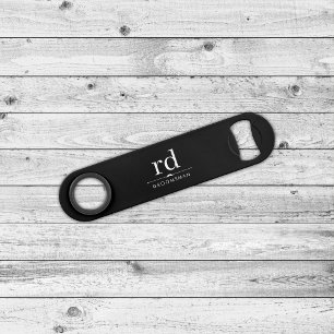 Elegante Monogram Zwarte en Witte Bruidsjonker Cad Speed Flessenopener