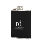 Elegante Monogram Zwarte en Witte Bruidsjonkers Ca Heupfles (Links)