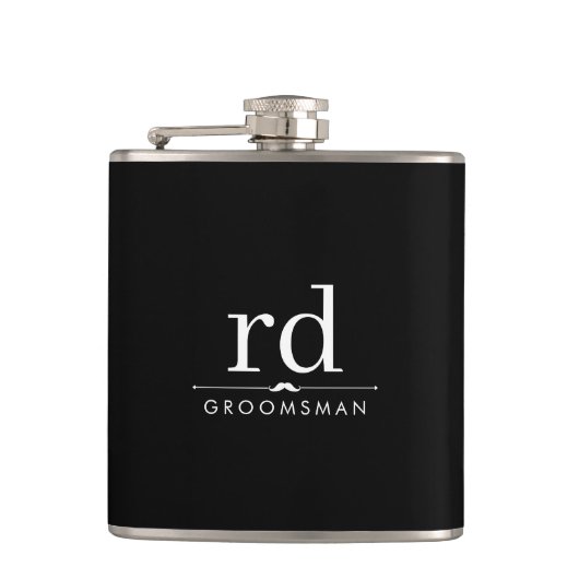Elegante Monogram Zwarte en Witte Bruidsjonkers Ca Heupfles (Voorkant)