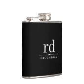 Elegante Monogram Zwarte en Witte Bruidsjonkers Ca Heupfles (Rechts)