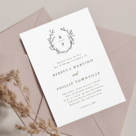 Elegante Monogram Zwarte en Witte Formele Trouwdag Kaart