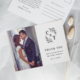Elegante Monogram Zwarte en Witte Foto Bedankje Briefkaart