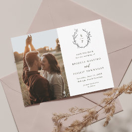 Elegante Monogram Zwarte en Witte Foto Save The Date