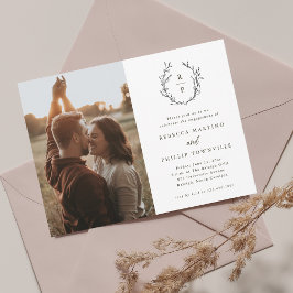 Elegante Monogram Zwarte en Witte Foto Verlovingsa Kaart