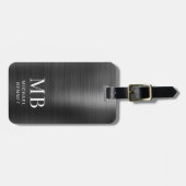 Elegante Monogram Zwarte Geborstelde Metalen  Bagagelabel (Voorkant horizontaal)