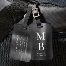Elegante Monogram Zwarte Geborstelde Metalen