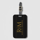 Elegante Monogram Zwarte Gouden Naam Bagagelabel (Voorkant (verticaal))