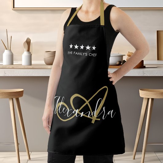 Elegante Monogram Zwarte Gouden Script Beste Chef  Schort