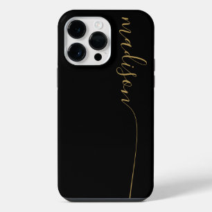 Elegante Monogram Zwarte Gouden Script iPhone 14 Pro Max Hoesje