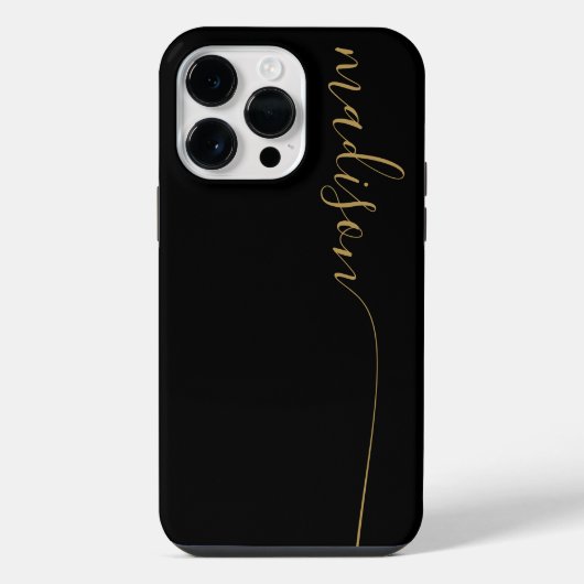 Elegante Monogram Zwarte Gouden Script iPhone Hoesje (Achterkant)