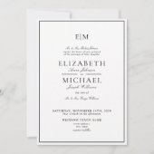 Elegante Monogram Zwarte Witte Bruiloft Kaart (Voorkant)