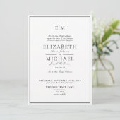 Elegante Monogram Zwarte Witte Bruiloft Kaart (Staand voorkant)
