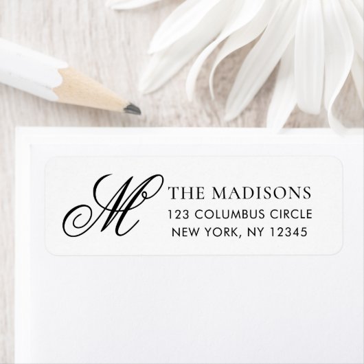 Elegante Monogram Zwarte Witte Retouradreslabel Etiket (Insitu)