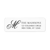 Elegante Monogram Zwarte Witte Retouradreslabel Etiket (Voorkant)