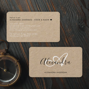 Elegante Monogram Zwarte Witte Script Naam Kraft Visitekaartje
