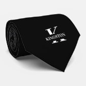 Elegante Monogram Zwarte | Witte Stropdas (Opgerold)