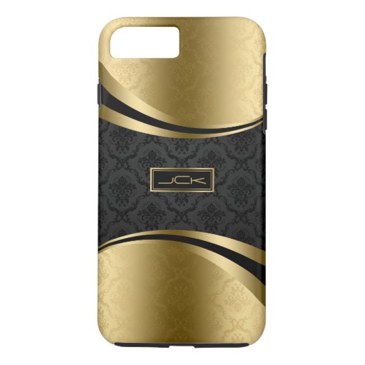 Elegante Monogramed Zwart & Goud Bloemen Damasks Case-Mate iPhone Case (Achterkant)