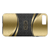 Elegante Monogramed Zwart & Goud Bloemen Damasks Case-Mate iPhone Case (Achterkant (Horizontaal))