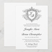 Elegante Monogramme Wapen Uitnodiging (Voorkant / Achterkant)