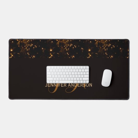 Elegante Monogrammed Black Gold Galaxy Desk Mat (Keyboard & Muis)