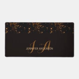 Elegante Monogrammed Black Gold Galaxy Desk Mat
