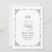 Elegante Monogrammed Black & White Wedding QR-code Kaart (Voorkant)